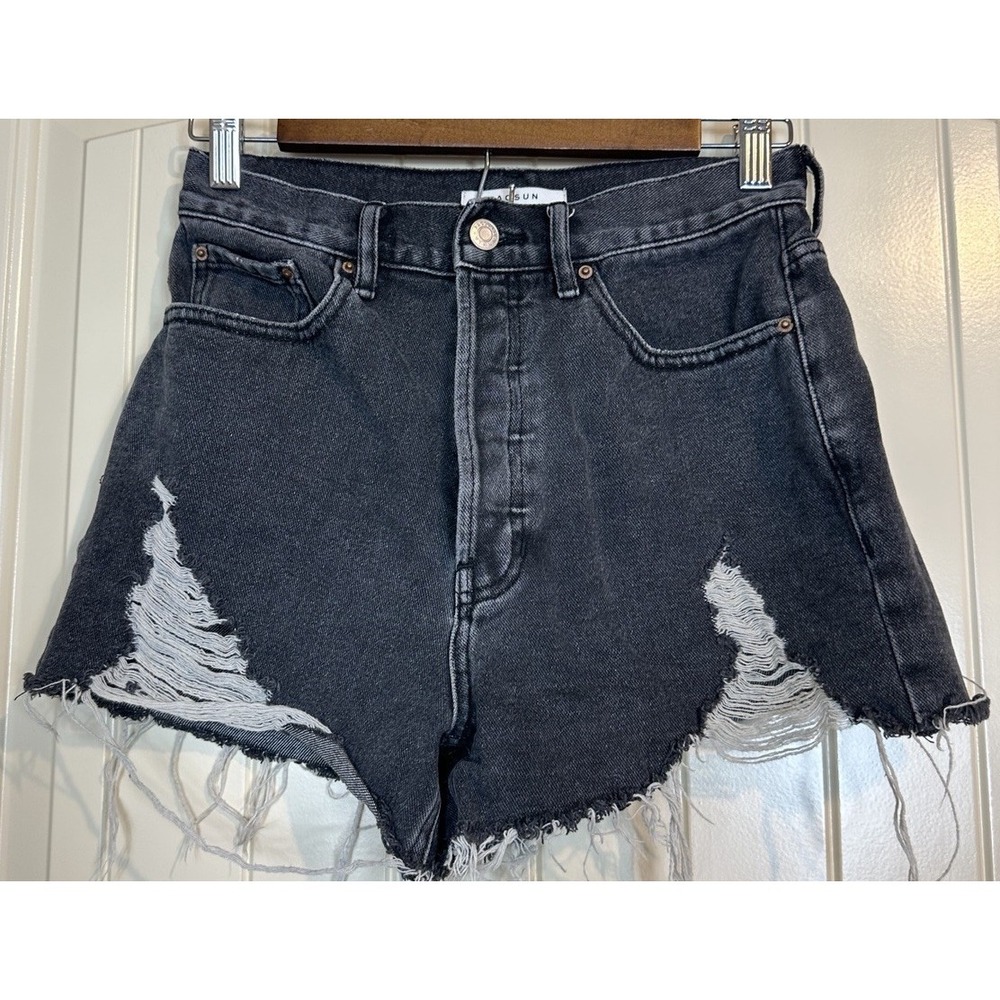 Pacsun Ultra High Rise Vintage Shorts Denim Cuttoff Distressed Black Sz 26